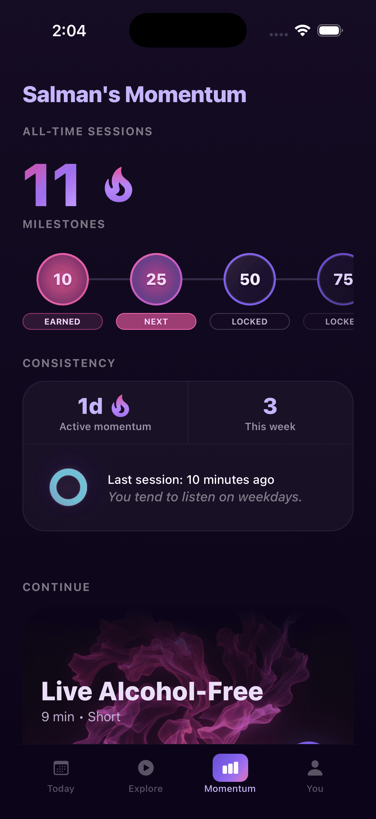 Subconsciously Momentum screen